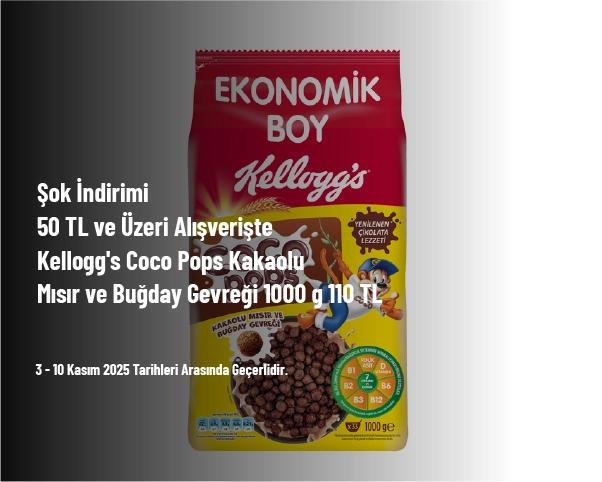 Şok İndirimi - 50 TL ve Üzeri Alışverişte Kellogg's Coco Pops Kakaolu Mısır ve Buğday Gevreği 1000 g 110 TL