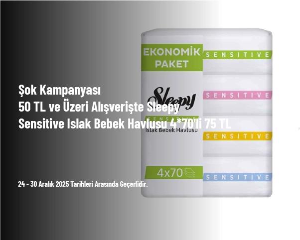 Şok Kampanyası - 50 TL ve Üzeri Alışverişte Sleepy Sensitive Islak Bebek Havlusu 4*70'li 75 TL