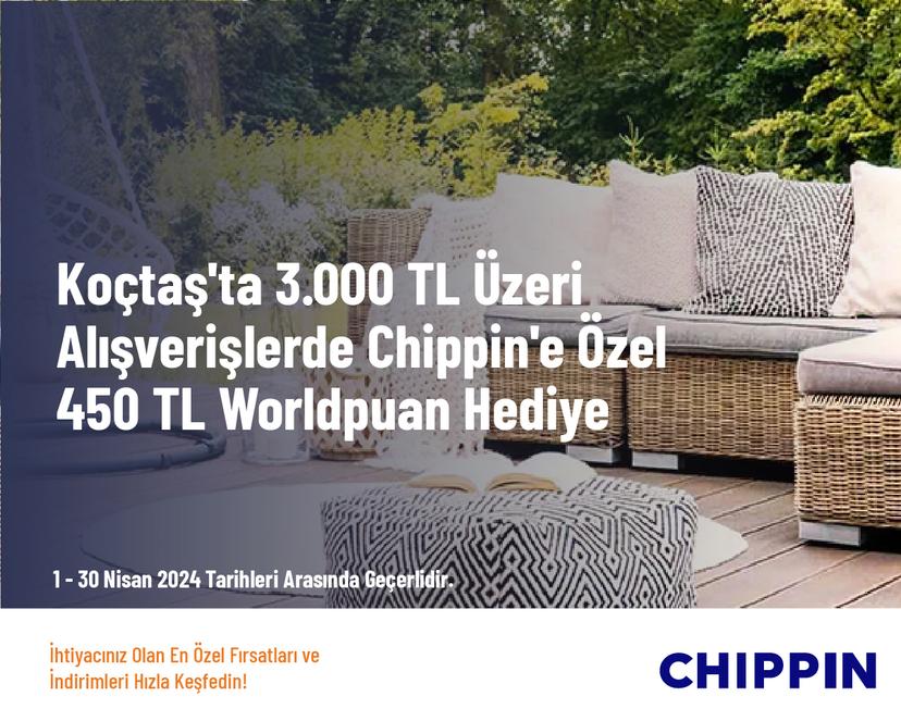Koçtaş'ta 3.000 TL Üzeri Alışverişlerde Chippin'e Özel 450 TL Worldpuan Hediye