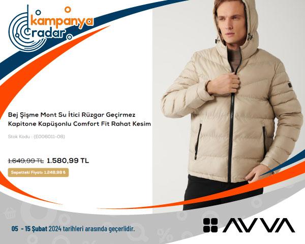 Bej Şişme Mont Su İtici Rüzgar Geçirmez Kapitone Kapüşonlu Comfort Fit Rahat Kesim