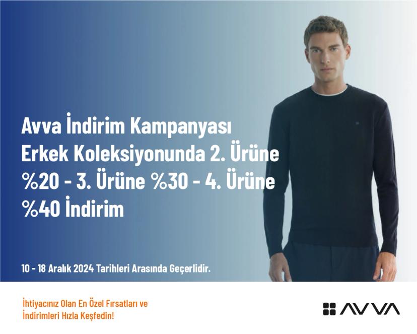 Avva İndirim Kampanyası - Erkek Koleksiyonunda 2. Ürüne %20 - 3. Ürüne %30 - 4. Ürüne %40 İndirim