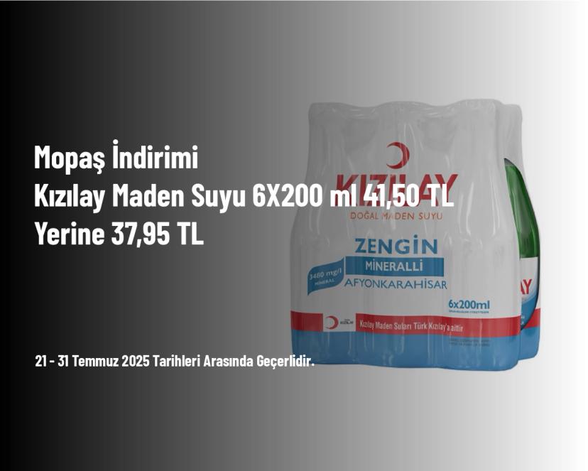 Mopaş İndirimi - Kızılay Maden Suyu 6X200 ml 41,50  TL Yerine 37,95 TL