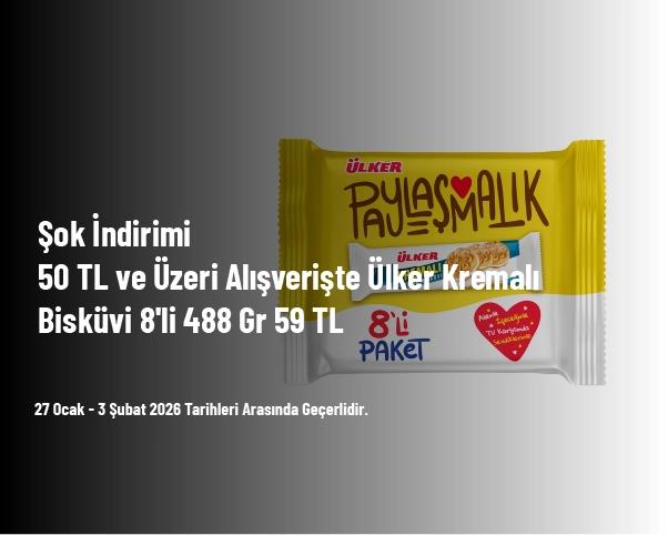 Şok İndirimi - 50 TL ve Üzeri Alışverişte Ülker Kremalı Bisküvi 8'li 488 Gr 59 TL