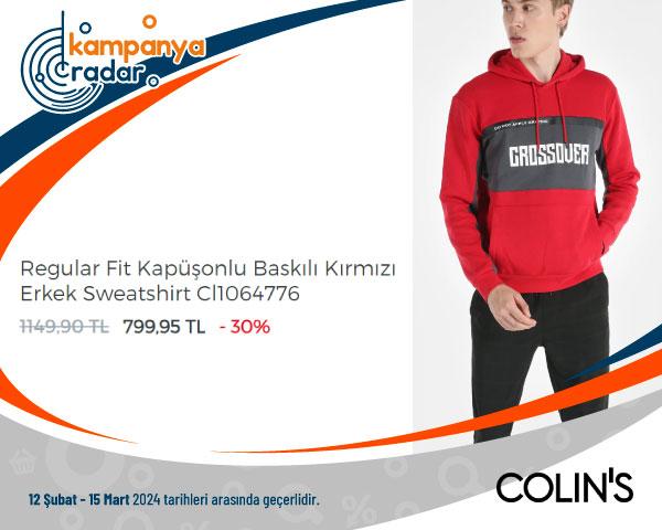  Colin's Regular Fit Kapüşonlu Baskılı Kırmızı Erkek Sweatshirt