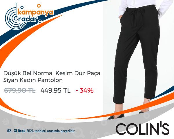 Colins Düşük Bel Normal Kesim Düz Paça Siyah Kadın Pantolon