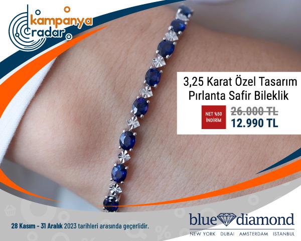 BlueDiamond 3,25 Karat Özel Tasarım Pırlanta Safir Bileklik İndirimi