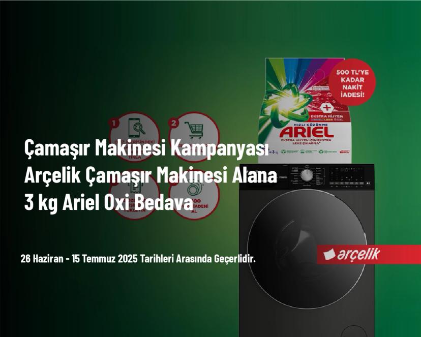 Çamaşır Makinesi Kampanyası - Arçelik Çamaşır Makinesi Alana 3 kg Ariel Oxi Bedava