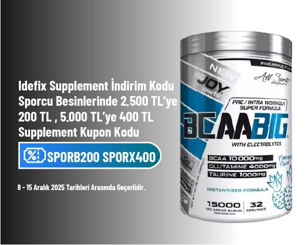 İdefix Supplement İndirim Kodu - Sporcu Besinlerinde 2.500 TL’ye 200 TL , 5.000 TL’ye 400 TL Supplement Kupon Kodu 