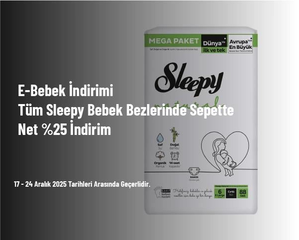 E-Bebek İndirimi - Tüm Sleepy Bebek Bezlerinde Sepette Net %25 İndirim