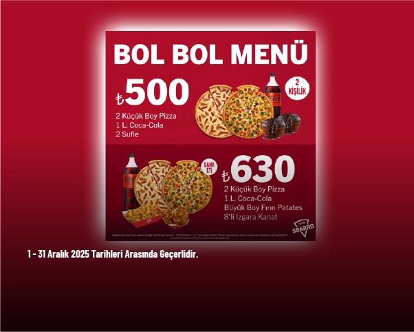 Sbarro Kampanyası - Bol Bol Menüler 500 TL’den Başlayan Fiyatlarla