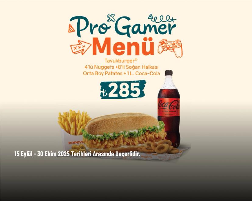 Popeyes Kampanyası - Tavukburger + 5'li Nuggets + 8'li Soğan Halkası + Orta Boy Patates + 1 L. İçecek Sadece 285 TL'den Başlayan Fiyatlarla