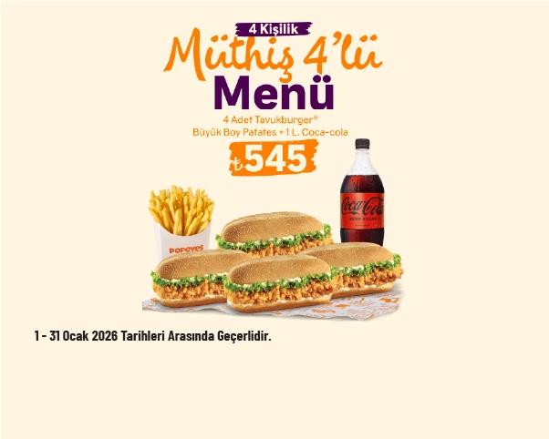 Popeyes Kampanyası - Müthiş 4’lü Menü 545 TL'den Başlayan Fiyatlarla