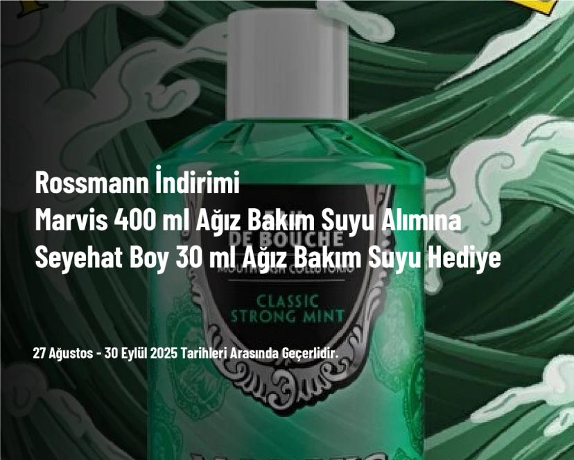 Rossmann İndirimi - Marvis 400 ml Ağız Bakım Suyu Alımına Seyehat Boy 30 ml Ağız Bakım Suyu Hediye