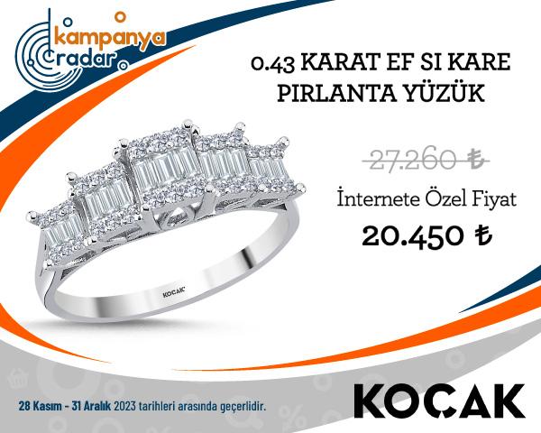 Koçak 0.43 Karat Kare Pırlanta Yüzük İndirimi