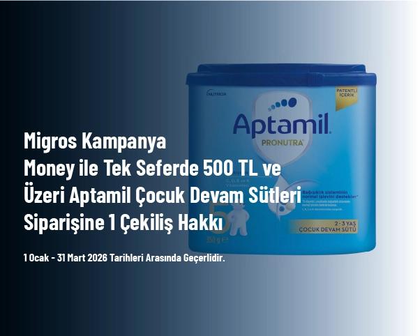 Migros Kampanya - Money ile Tek Seferde 500 TL ve Üzeri Aptamil Çocuk Devam Sütleri Siparişine 1 Çekiliş Hakkı