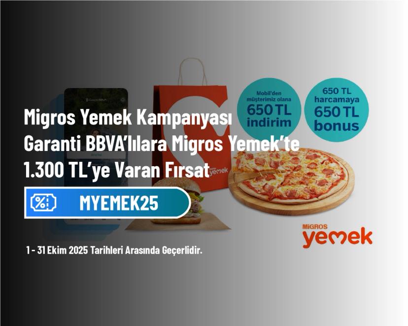 Migros Yemek Kampanyası - Garanti BBVA’lılara Migros Yemek’te 1.300 TL’ye Varan Fırsat