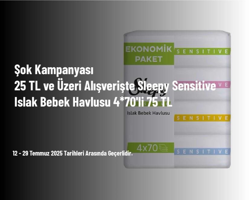 Şok Kampanyası - 25 TL ve Üzeri Alışverişte Sleepy Sensitive Islak Bebek Havlusu 4*70'li 75 TL