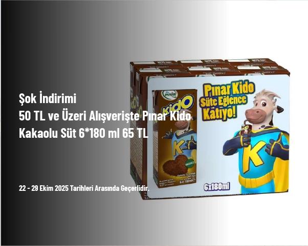 Şok İndirimi - 50 TL ve Üzeri Alışverişte Pınar Kido Kakaolu Süt 6*180 ml 65 TL