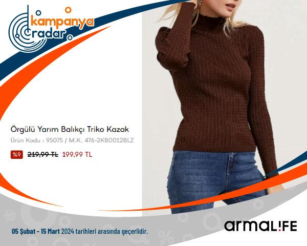  Arma Life Örgülü Yarım Balıkçı Triko Kazak