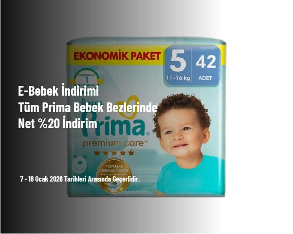 E-Bebek İndirimi - Tüm Prima Bebek Bezlerinde Net %20 İndirim