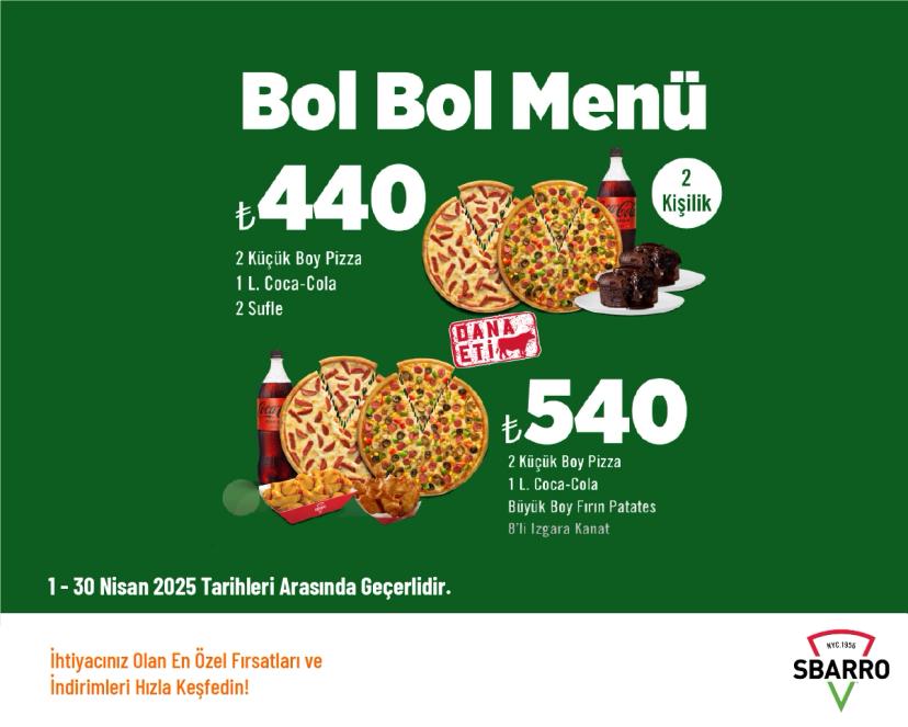 Sbarro Kampanyası - Sbarro'dan Bol Bol Menü Kampanyası