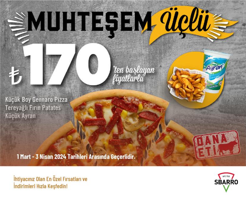 Muhteşem 3'lü Menü 170 TL'den Başlayan Fiyatlarla