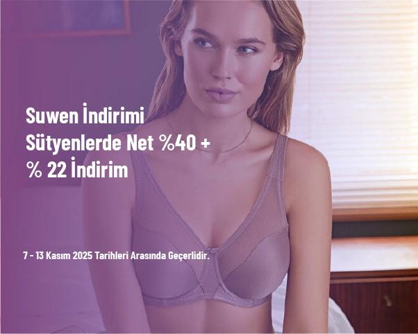 Suwen İndirimi - Sütyenlerde Net %40 + % 22 İndirim Suwen İndirimi - Sütyenlerde Net %40 + % 22 İndirim