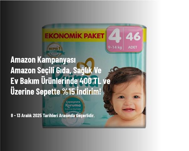 Amazon Kampanyası - Amazon Seçili Gıda, Sağlık Ve Ev Bakım Ürünlerinde 400 TL ve Üzerine Sepette %15 İndirim! Amazon Kampanyası - Amazon Seçili Gıda, Sağlık Ve Ev Bakım Ürünlerinde 400 TL ve Üzerine Sepette %15 İndirim!